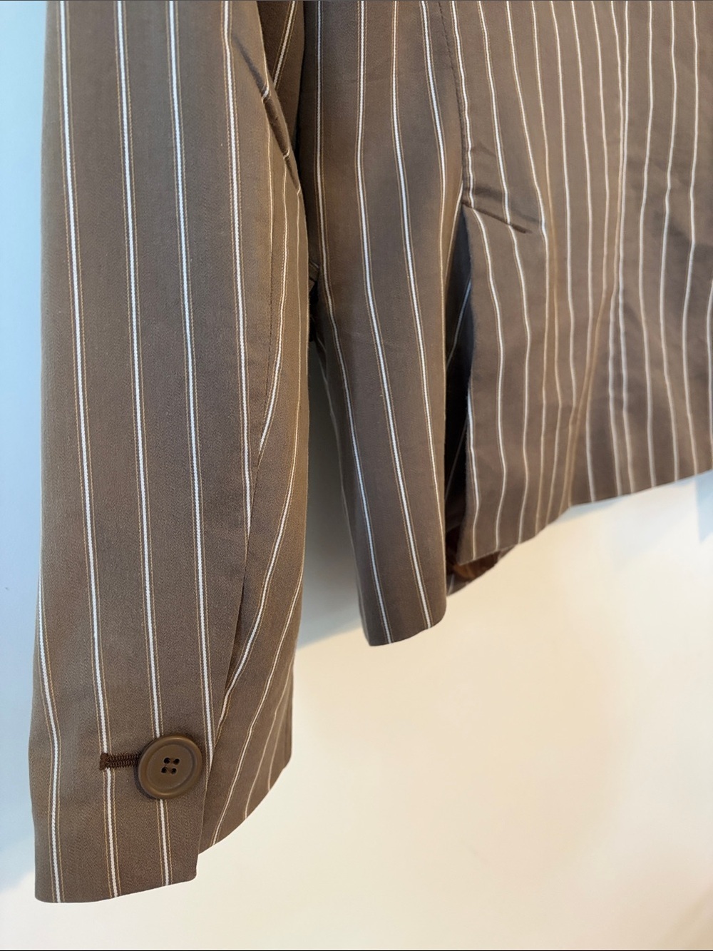 TAGLIA | Vintage Cotton Brown Pinstripe Women's Blazer - Picture 12 of 14